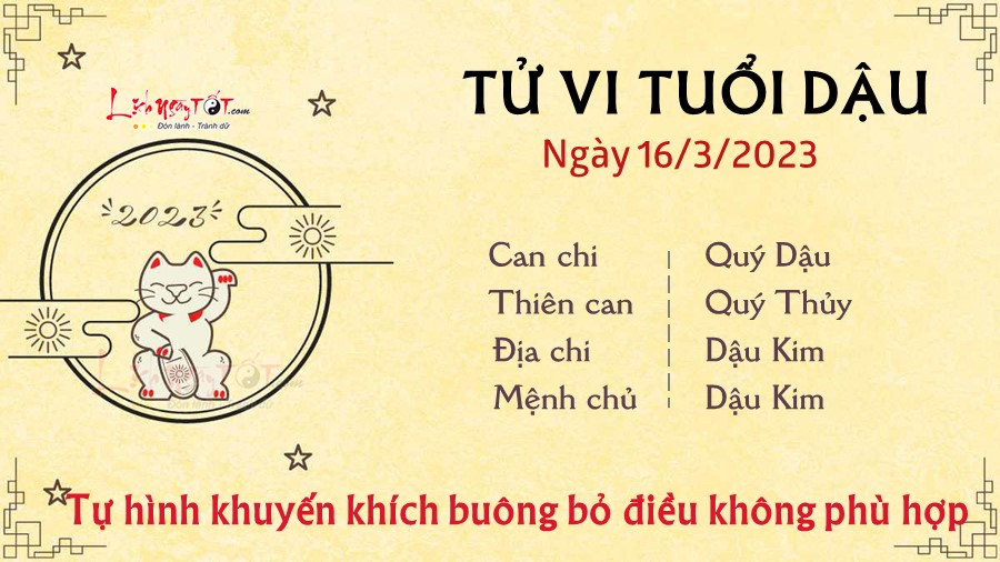 Tu vi hang ngay 16/3/2023 cua 12 con giap - tuoi Dau