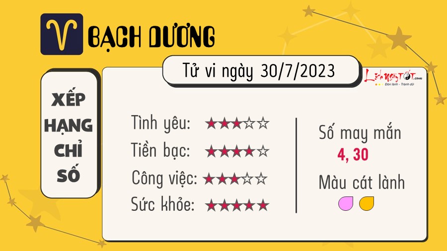 Tu vi hang ngay 30/7/2023 - Bach Duong