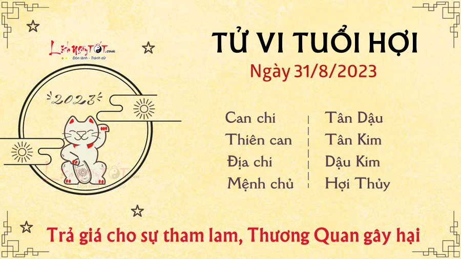 Tu vi ngay 31/8/2023 cua 12 con giap - tuoi Hoi