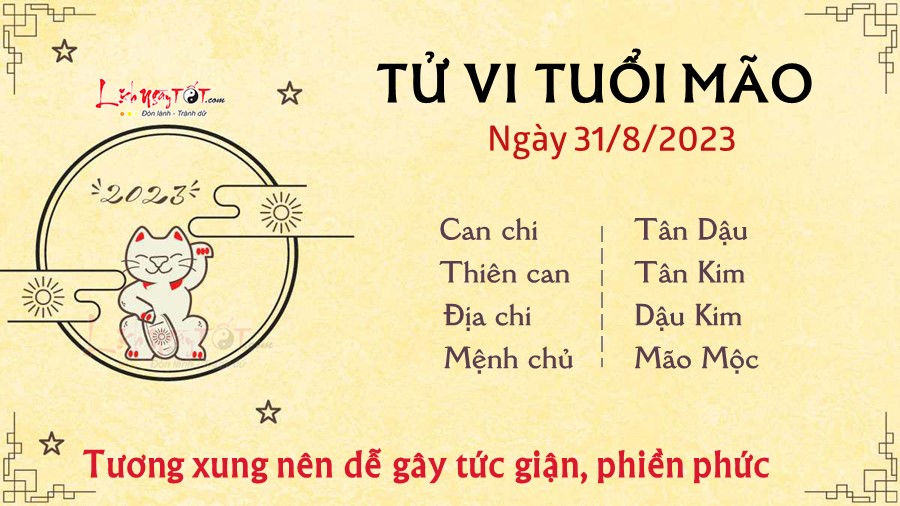 Tu vi ngay 31/8/2023 cua 12 con giap - tuoi Mao