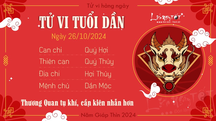 Tu vi hang ngay 26/10/2024 - Mao