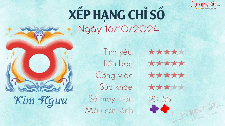 Tu vi ngay 16/10/2024 cua 12 cung hoang dao - Kim Nguu