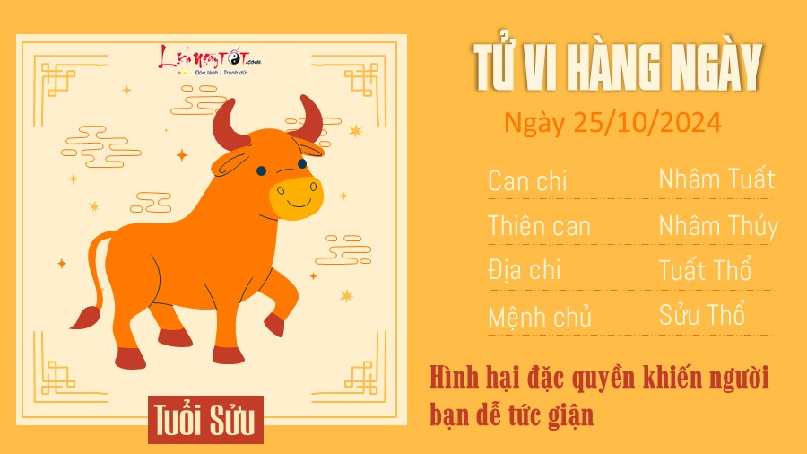 Tu vi hang ngay 25/10/2024 cua 12 con giap - tuoi Suu