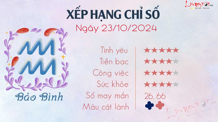 Tu vi hang ngay 23/10/2024 cua 12 cung hoang dao - Bao Binh