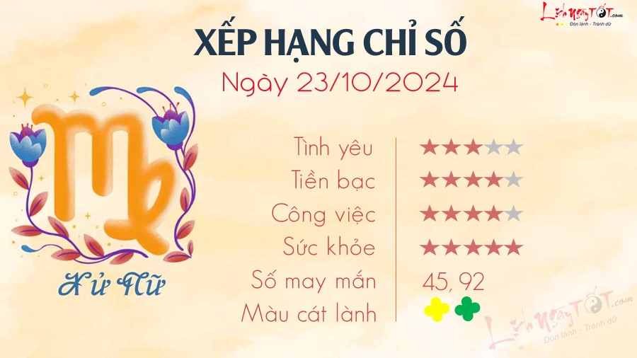 Tu vi hang ngay 23/10/2024 cua 12 cung hoang dao - Xu Nu