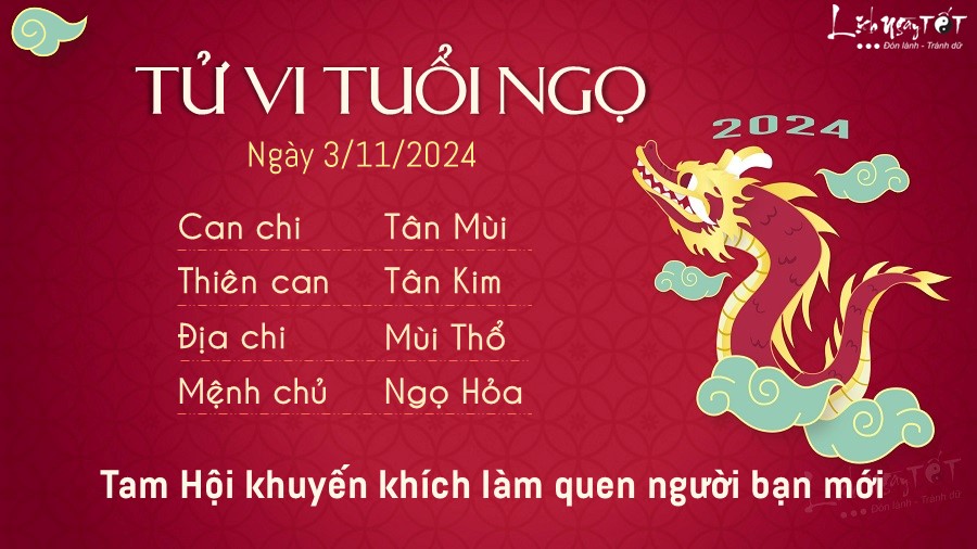 Tu vi hang ngay 3/11/2024 cua 12 con giap - Ngo