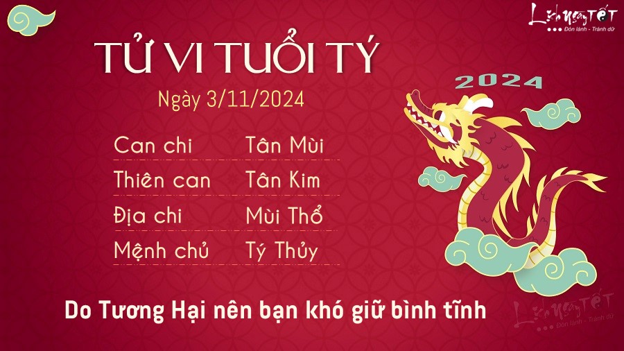 Tu vi hang ngay 3/11/2024 cua 12 con giap - Ty