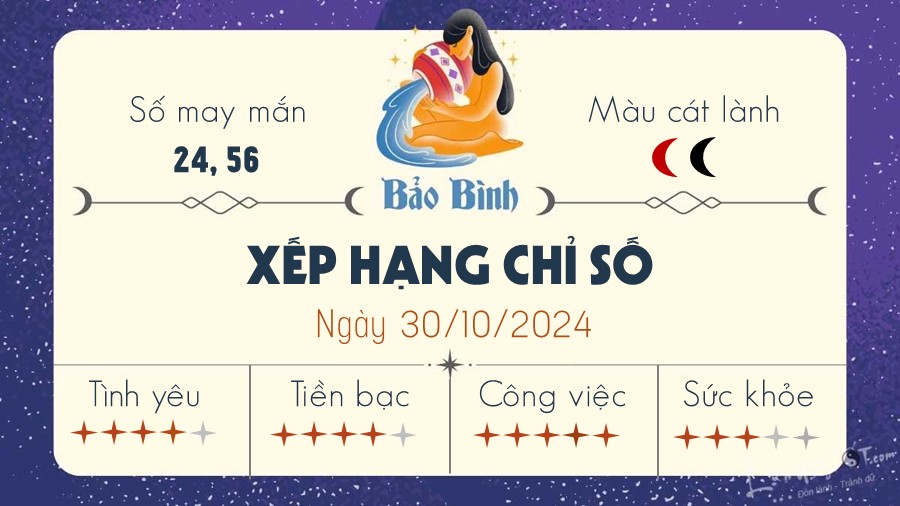 Tu vi ngay 30/10/2024 cua 12 cung hoang dao - Bao Binh