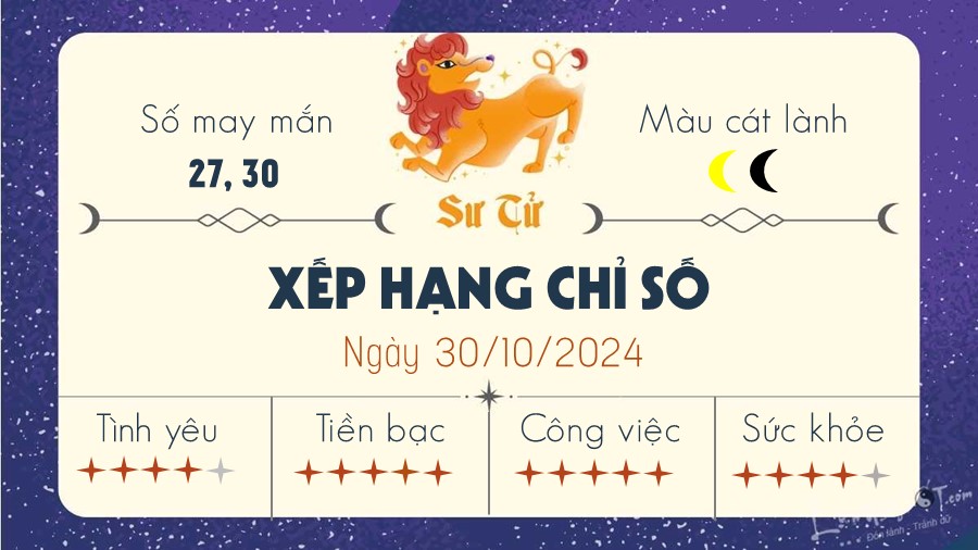 Tu vi ngay 30/10/2024 cua 12 cung hoang dao - Su Tu