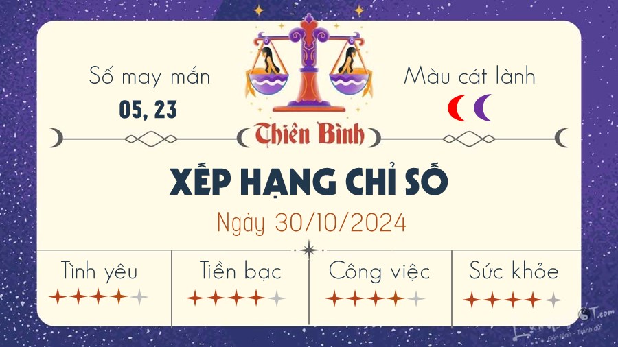 Tu vi ngay 30/10/2024 cua 12 cung hoang dao - Thien Binh