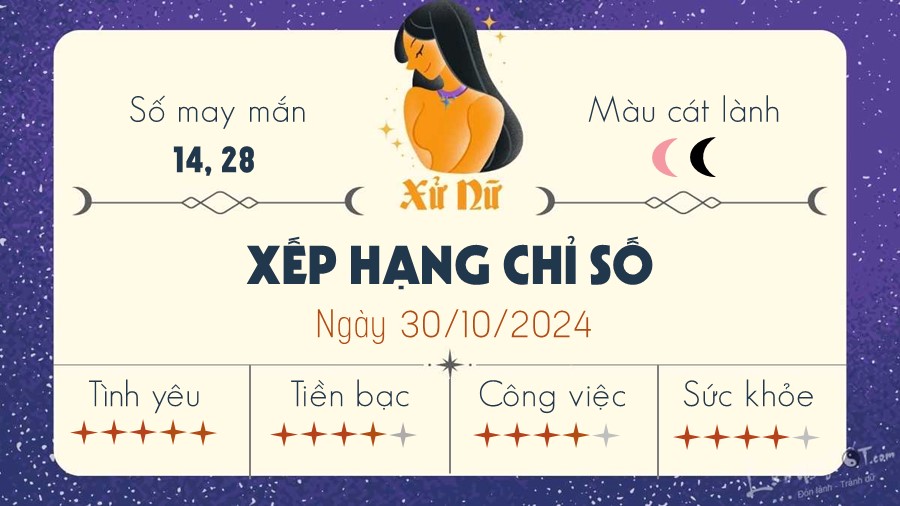 Tu vi ngay 30/10/2024 cua 12 cung hoang dao - Xu Nu