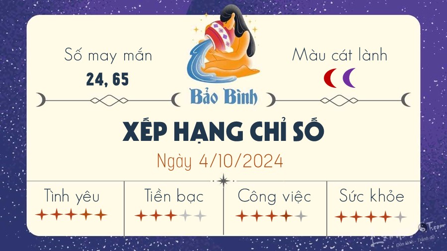 Tu vi hang ngay 4/10/2024 cua 12 cung hoang dao - Bao Binh