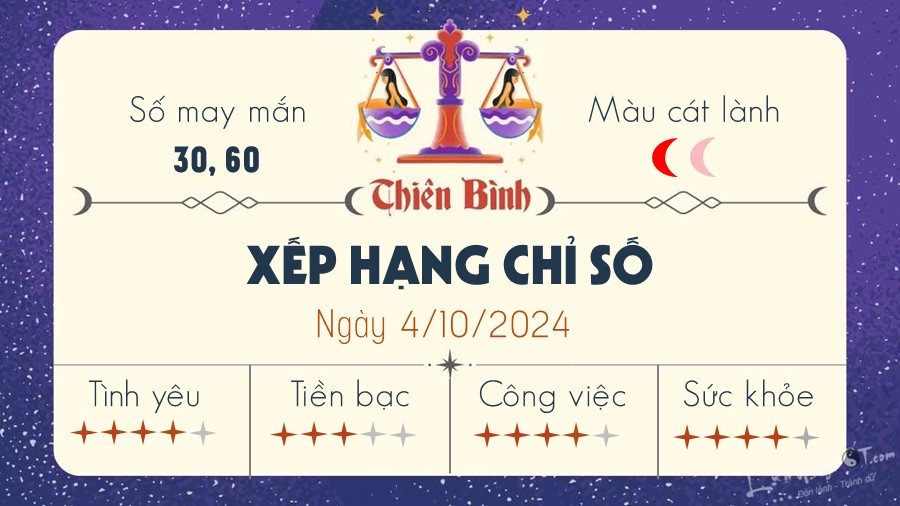 Tu vi hang ngay 4/10/2024 cua 12 cung hoang dao - Thien Binh