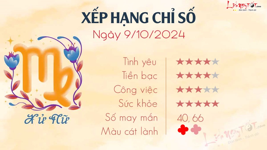 Tu vi ngay 9 10 2024 cua 12 cung hoang dao - Xu Nu