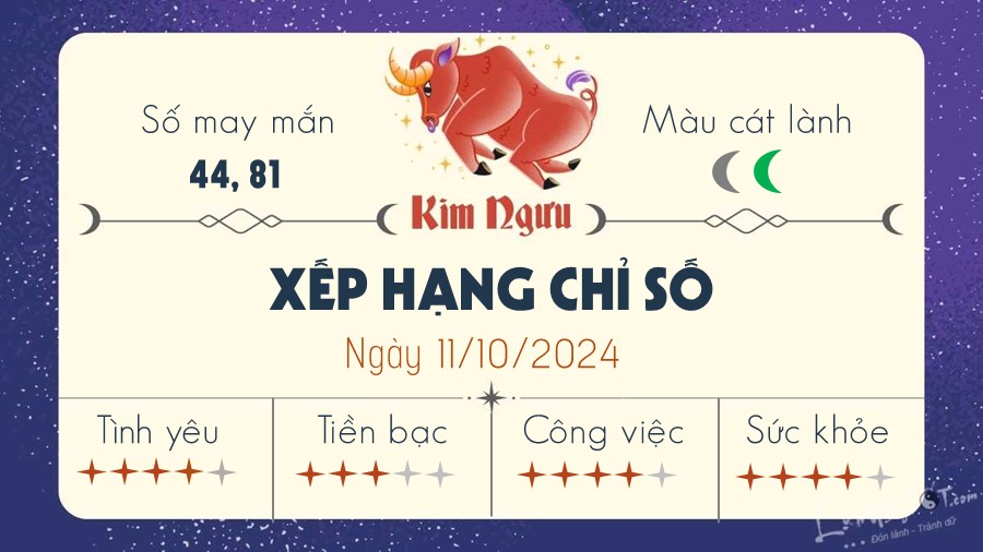 Tu vi hang ngay 11/10/2024 cua 12 cung hoang dao - Kim Nguu