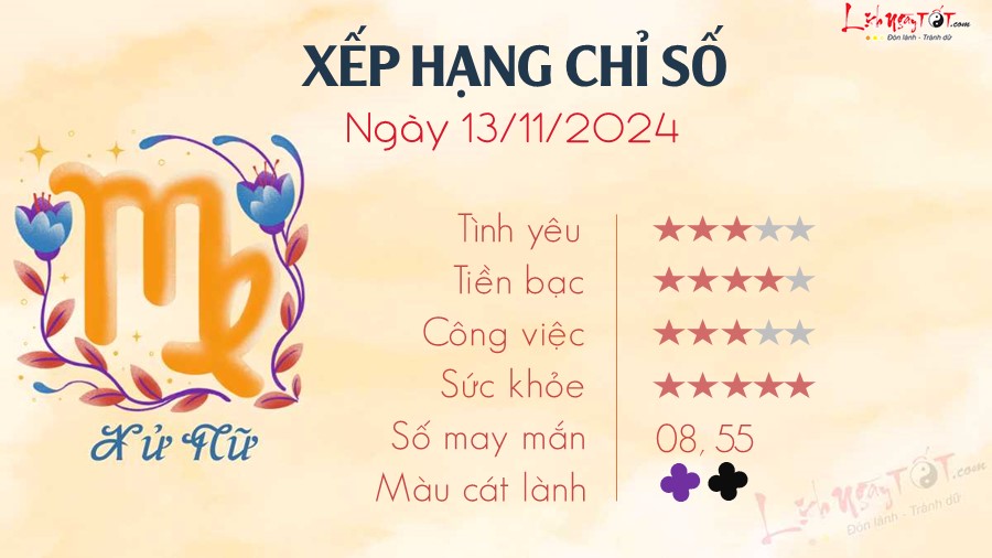 Tu vi hang ngay 13/11/2024 cua 12 cung hoang dao - Xu Nu