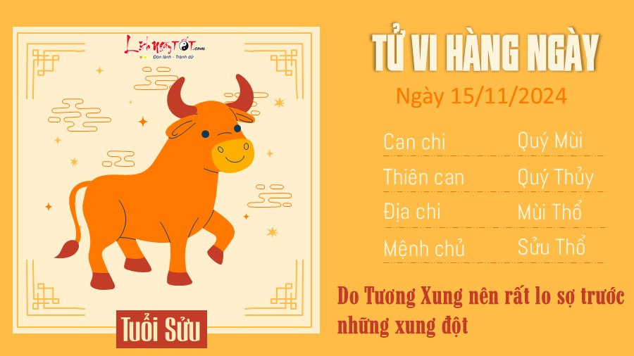 Tu vi hang ngay 15/11/2024 cua 12 con giap - Tuoi Suu