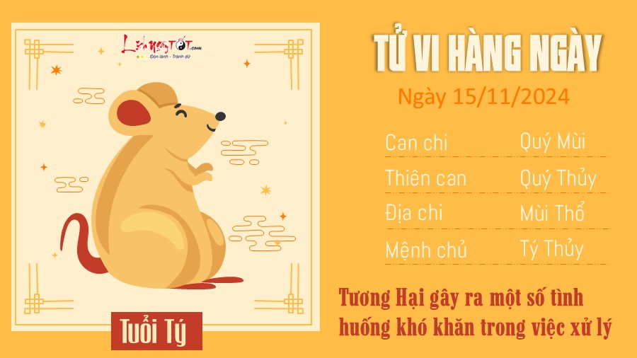 Tu vi hang ngay 15/11/2024 cua 12 con giap - Tuoi Ty