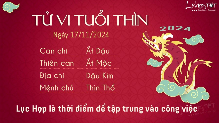 Tu vi hang ngay 17/11/2024 cua 12 con giap - tuoi Thin