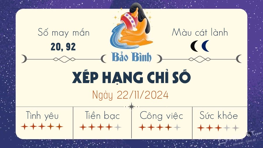 Tu vi hang ngay 22/11/2024 cua 12 cung hoang dao - Bao Binh