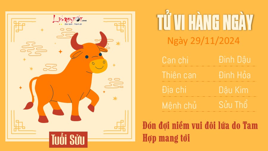 Tu vi hang ngay 29/11/2024 cua 12 con giap - tuoi Suu