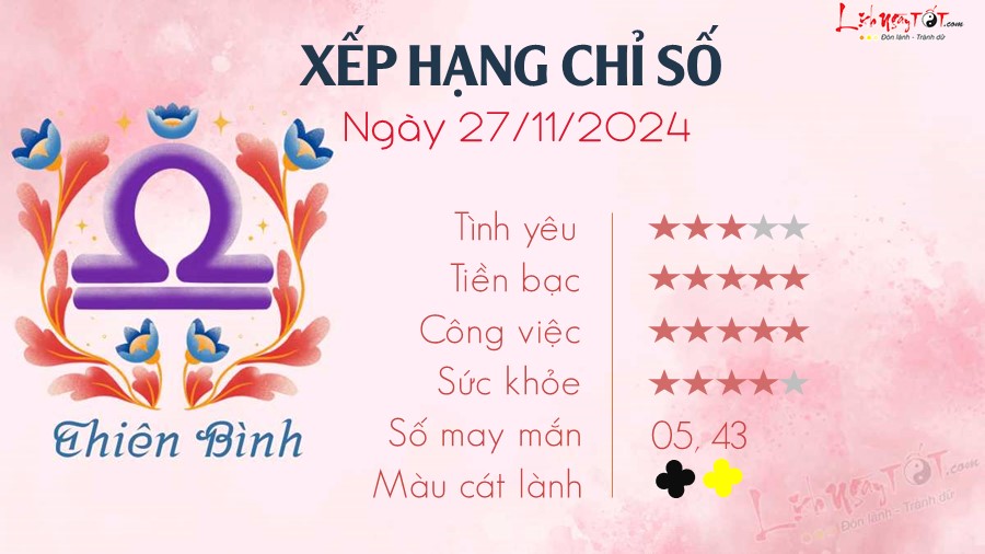 Tu vi hang ngay 27/11/2024 cua 12 cung hoang dao - Thien Binh