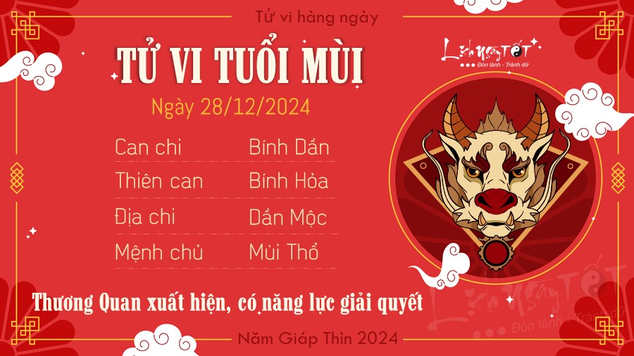 Tu vi hang ngay 28/12/2024 - Mui