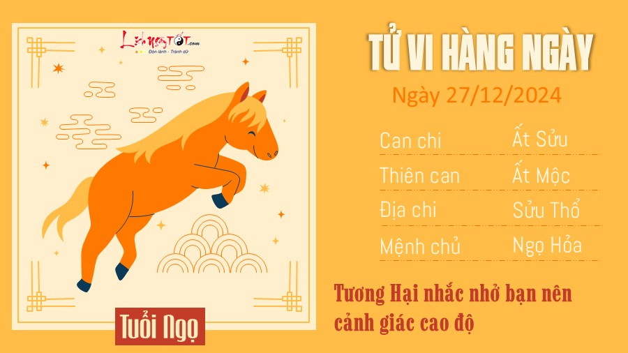 Tu vi hang ngay 27/12/2024 cua 12 con giap - Ngo