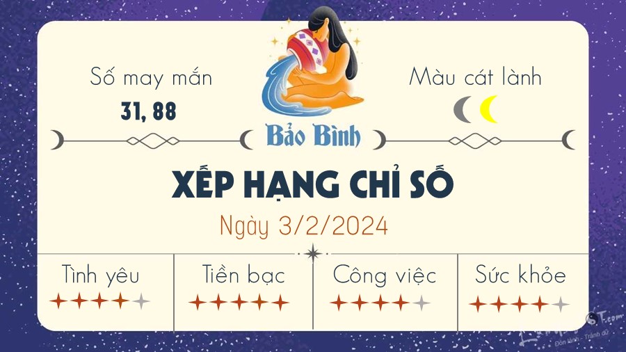 Tu vi ngay 3/2/2024 cua 12 cung hoang dao - Bao Binh