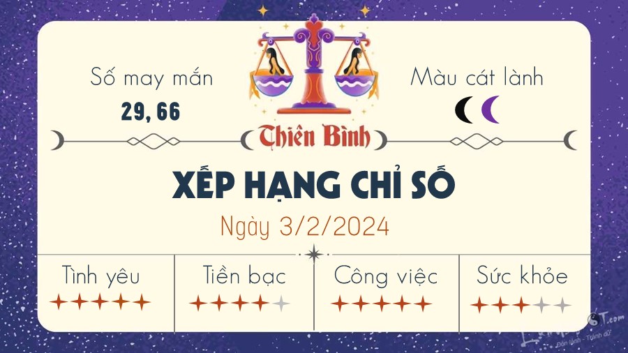 Tu vi ngay 3/2/2024 cua 12 cung hoang dao - Thien Binh