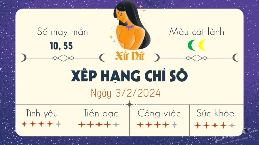 Tu vi ngay 3/2/2024 cua 12 cung hoang dao - Xu Nu