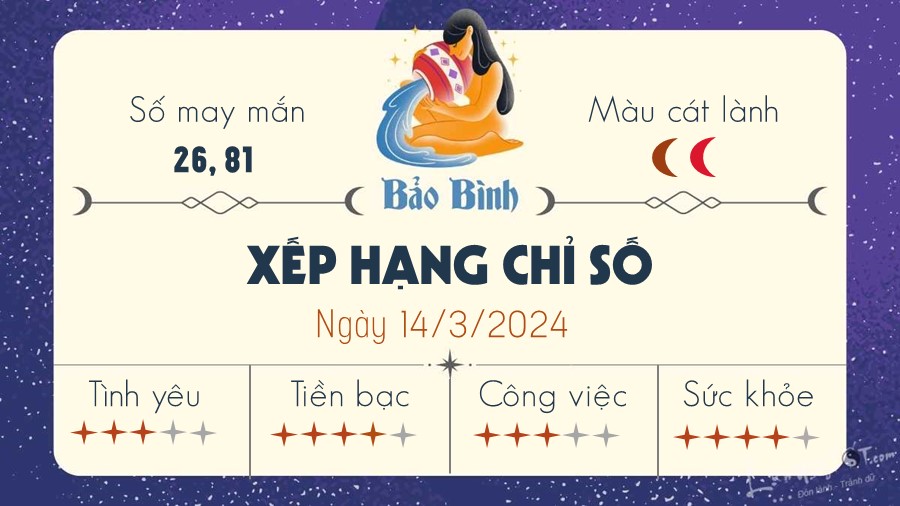 Tu vi ngay 14/3/2024 cua 12 cung hoang dao - Bao Binh