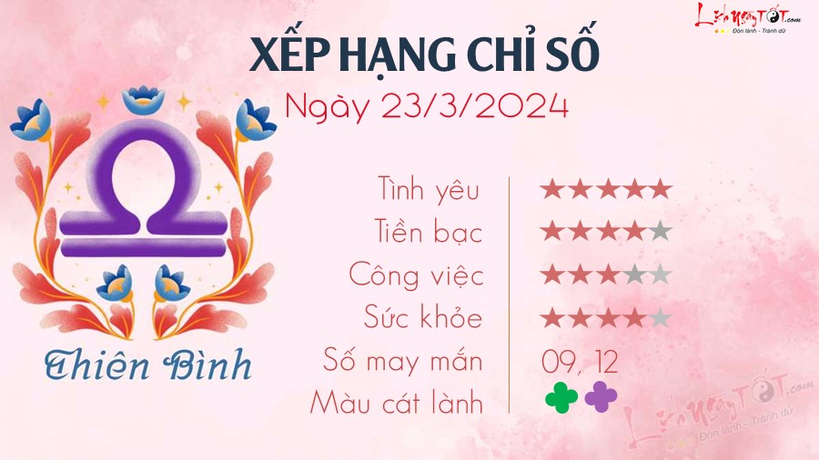 Tu vi ngay 23/3/2024 cua 12 cung hoang dao - Thien Binh