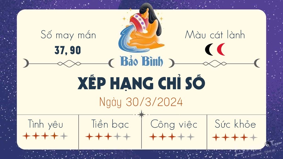 Tu vi ngay 30/3/2024 cua 12 cung hoang dao - Bao Binh