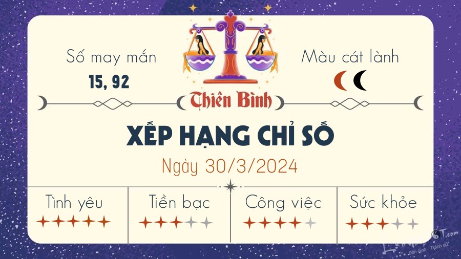 Tu vi ngay 30/3/2024 cua 12 cung hoang dao - Thien Binh