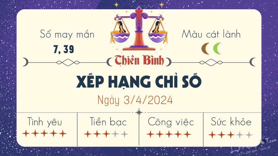 Tu vi hang ngay 3/4/2024 - Thien Binh