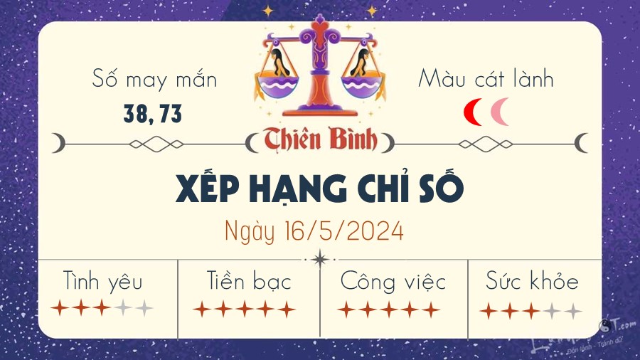 Tu vi ngay 16/5/2024 cua 12 cung hoang dao - Thien Binh