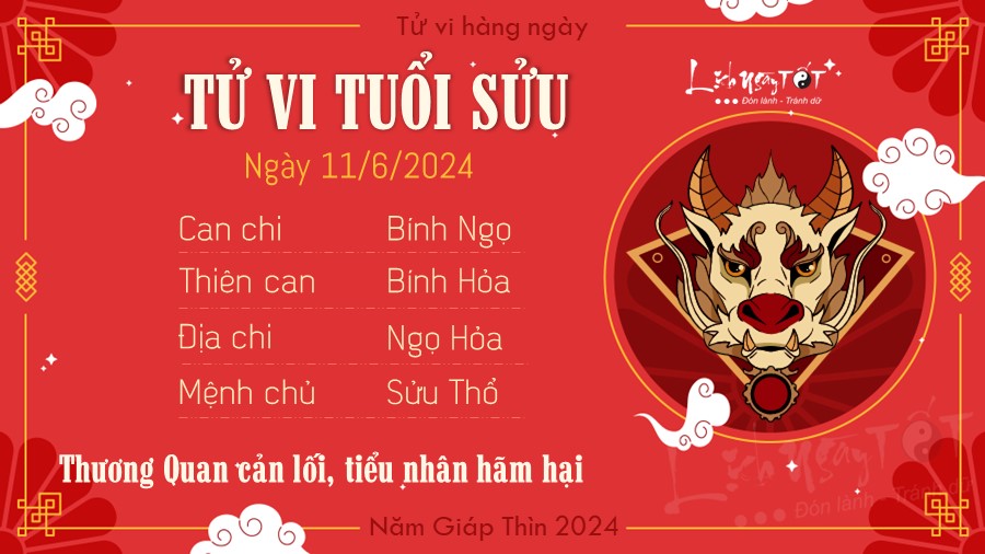 Tu vi hang ngay 11/6/2024 tuoi Suu