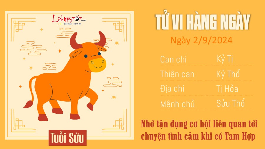 Tu vi hang ngay 2/9/2024 cua 12 con giap - tuoi Suu