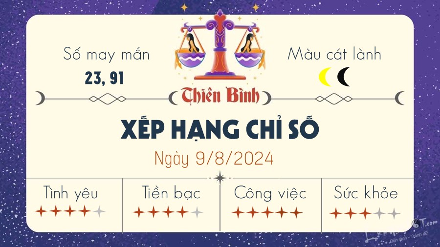 Tu vi ngay 9/8/2024 cua 12 cung hoang dao - Thien Binh