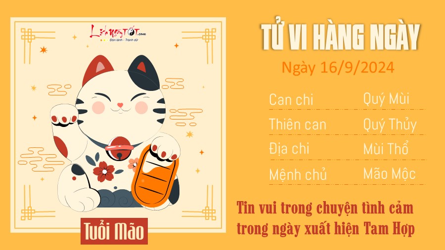 Tu vi hang ngay 16/9/2024 cua 12 con giap - tuoi Mao