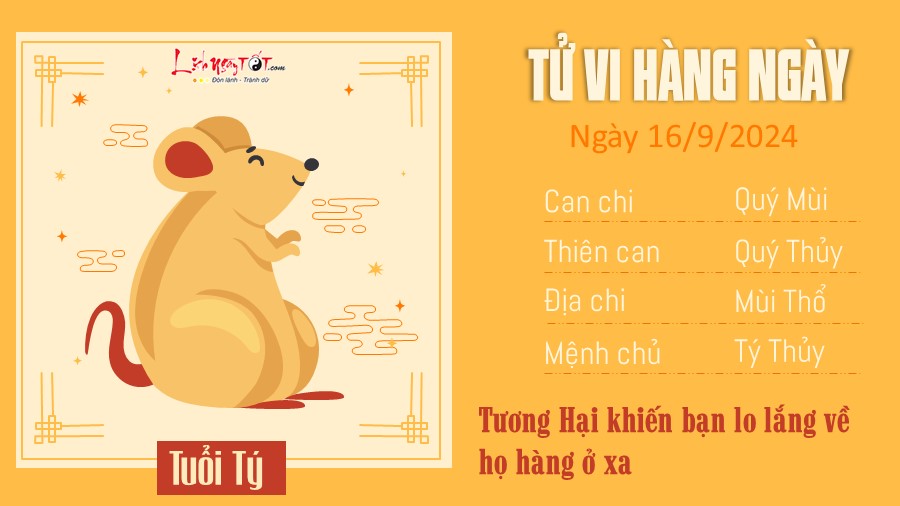 Tu vi hang ngay 16/9/2024 cua 12 con giap - tuoi Ty