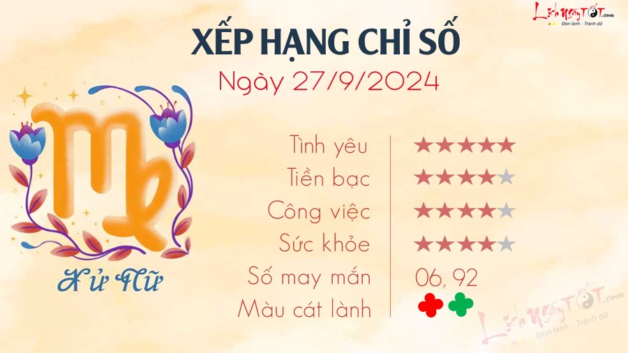 Tu vi hang ngay 27/9/2024 cua 12 cung hoang dao - Xu Nu