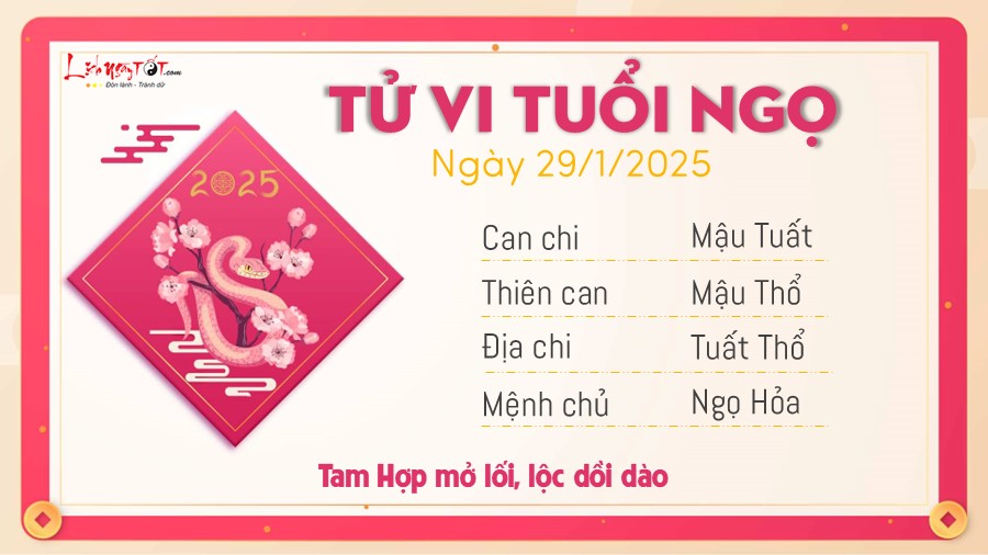 Tu vi hang ngay 29/1/2025 tuoi Ngo