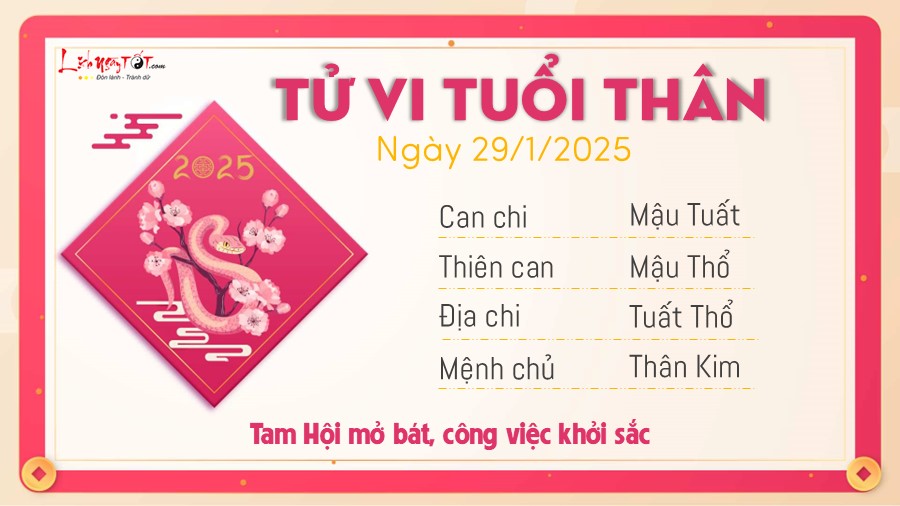 Tu vi hang ngay 29/1/2025 tuoi Than