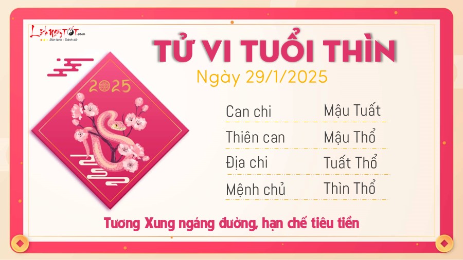 Tu vi hang ngay 29/1/2025 tuoi Thin