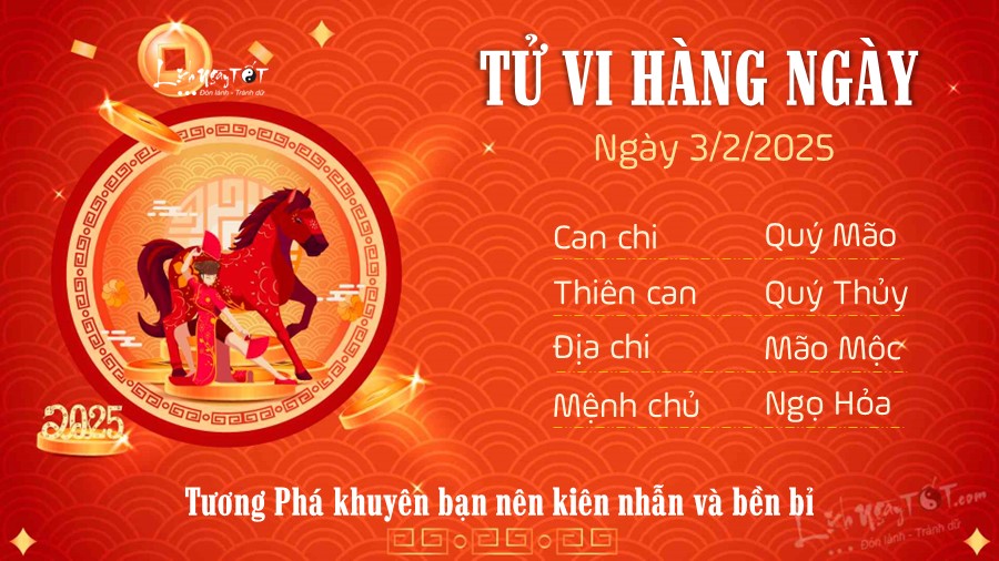 Tu vi hang ngay 3/2/2025 cua 12 con giap - Ngo