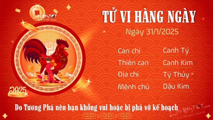 Tu vi hang ngay 31/1/2025 cua 12 con giap - tuoi Dau