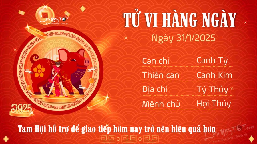 Tu vi hang ngay 31/1/2025 cua 12 con giap - tuoi Hoi