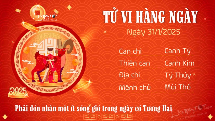 Tu vi hang ngay 31/1/2025 cua 12 con giap - tuoi Mui